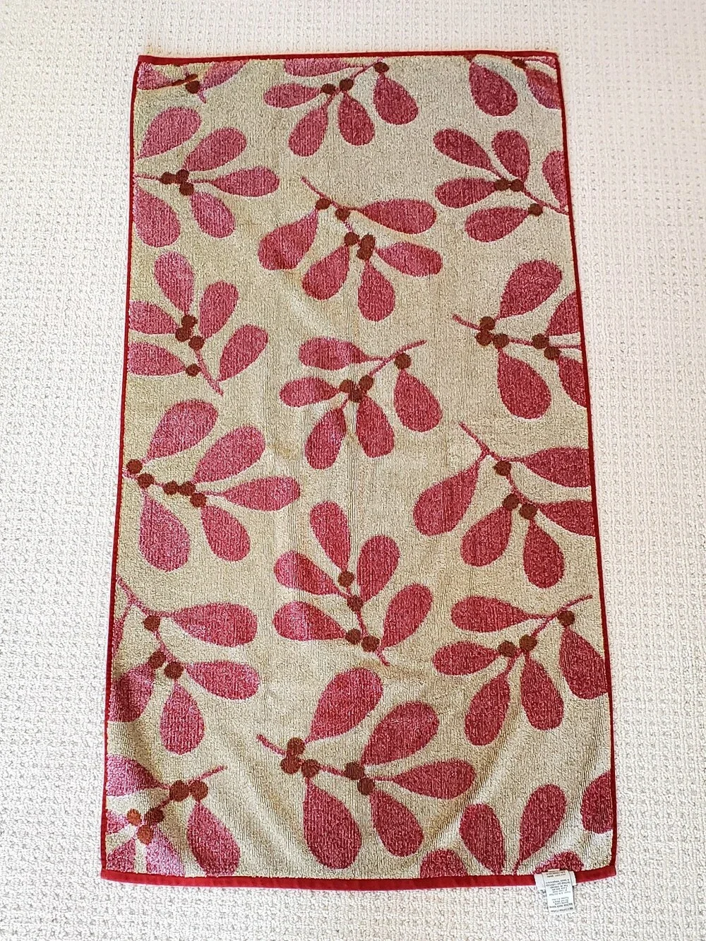 Pottery Barn Turkish Cotton Holly Leaf Red/Olive Green 5 Piece Towel Set